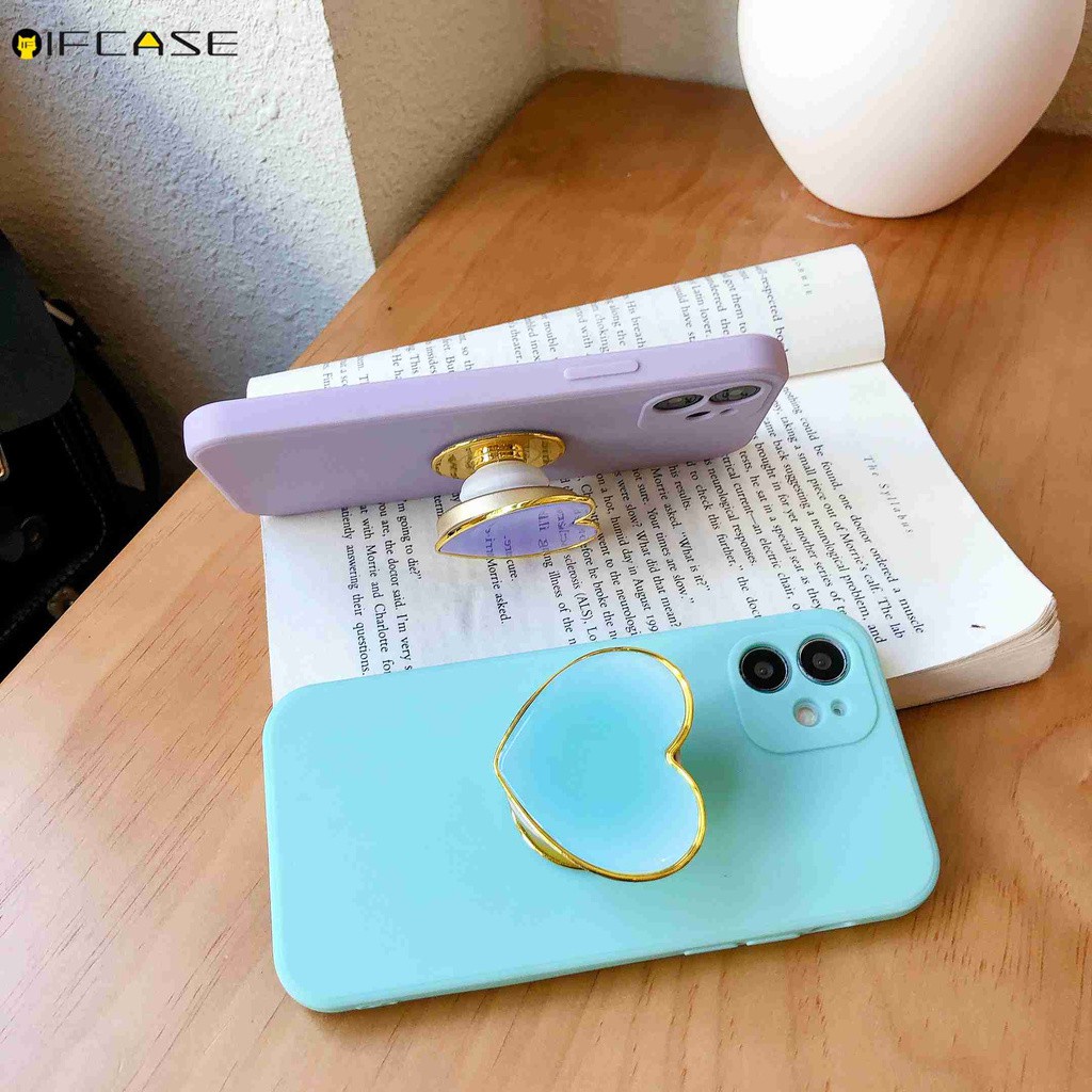 Ốp điện thoại màu hồng/tím có nút đỡ hình trái tim gradient cho iPhone 12 Mini 12 11 Pro Max XS Max XR 7 8 6 6s Plus