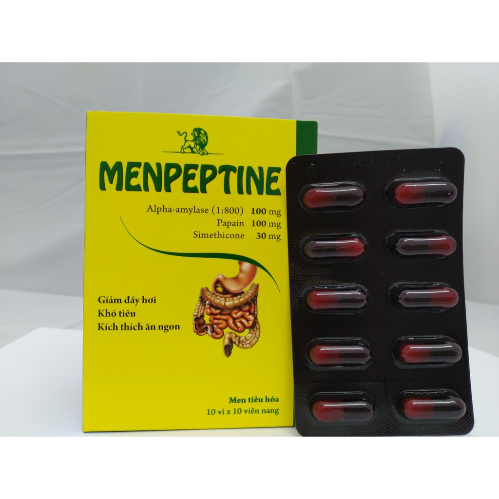 Men hỗ trợ tiêu hóa Menpeptine - hộp 100 viên nang