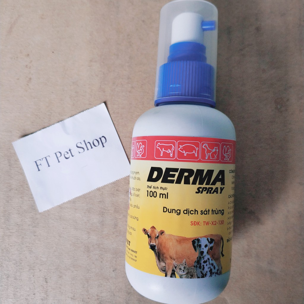 Derma Spray 100ml - Thuốc xịt trị viêm, ghẻ lở trên da cho chó mèo gia súc