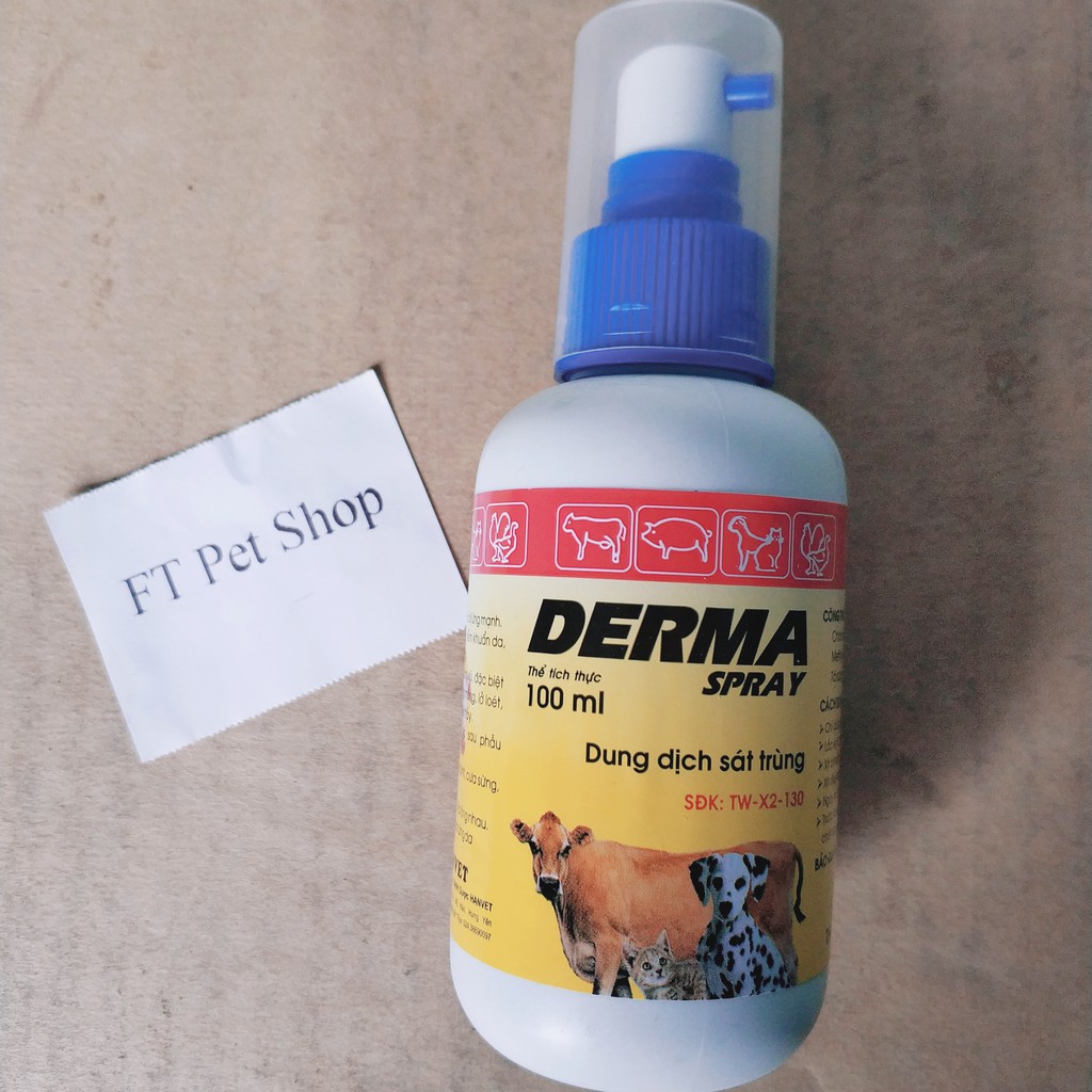 Derma Spray 100ml - Thuốc xịt trị viêm, ghẻ lở trên da cho chó mèo gia súc