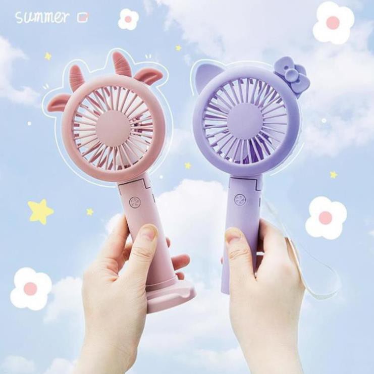 Quạt mini tích điện Sừng tuần lộc cầm tay các màu phong cách Hàn Quốc (Có đèn led)