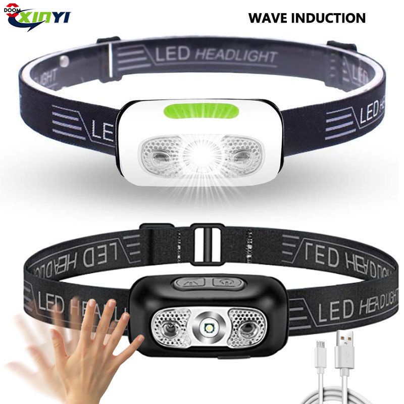 ღ Siêu Sáng Chống Nước Đầu Đèn Pin Đội Đầu Led Usb Sạc Đèn Pha 1000lm Ngón Tay Cảm Biến Đèn Pha 【Doom】