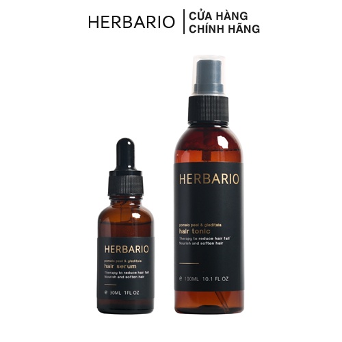 Bộ serum mọc tóc 30ml và nước dưỡng tóc 100ml vỏ bưởi và bồ kết herbario, kích thích mọc tóc chuyên sâu