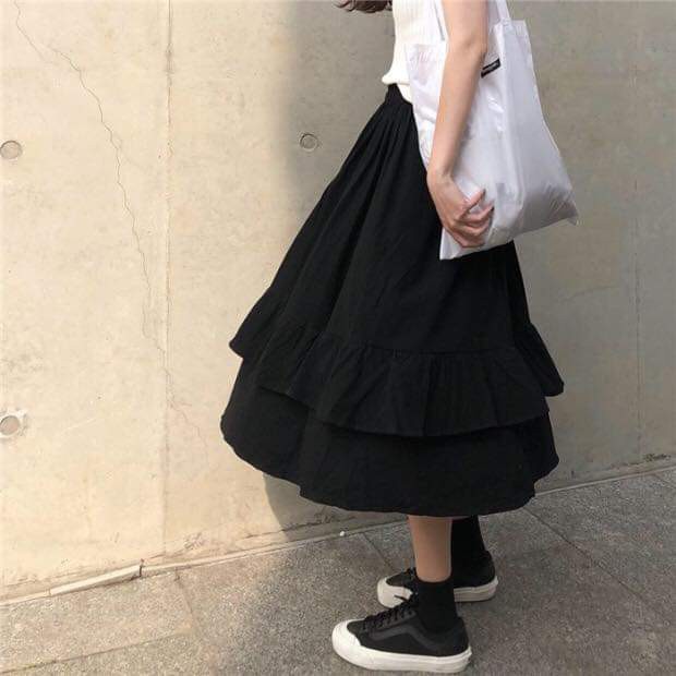 Chân váy ulzzang kaki 2 tầng dáng suông cạp chun form rộng chất kaki dày dặn ,chân váy ulzzang nữ dáng dài | BigBuy360 - bigbuy360.vn