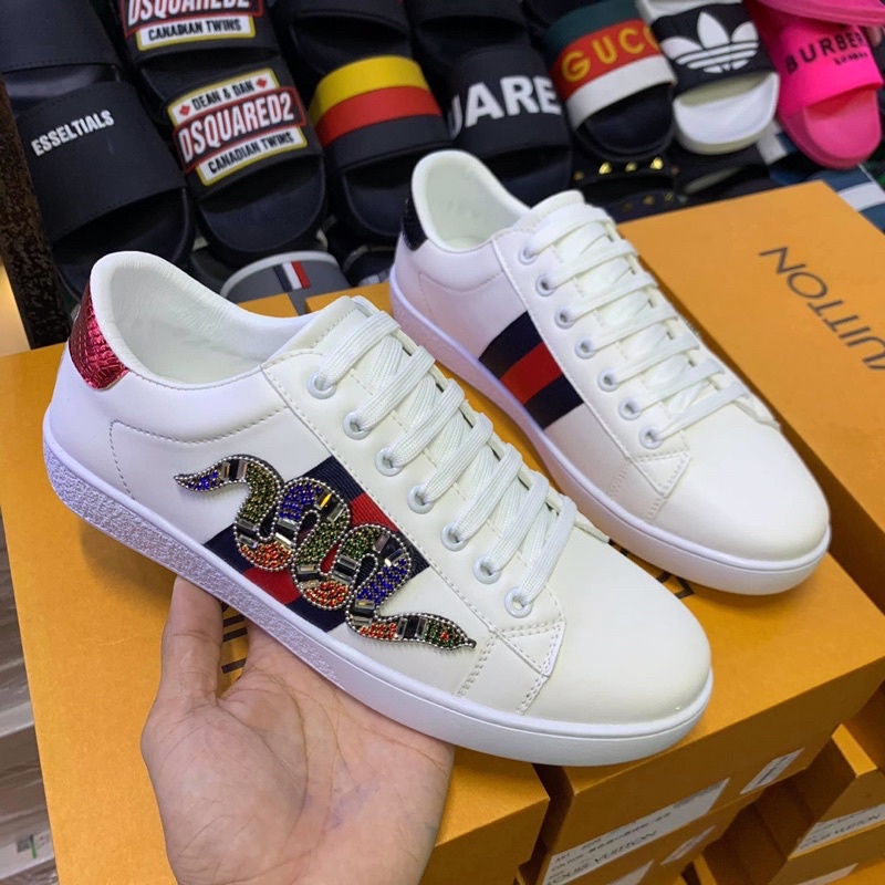Giày Guccii rắn đá gót đỏ xanh đen(ảnh thật)