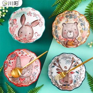 Bát tô nhỡ viền hoa ăn salad ăn chè Gấu Thỏ Mèo Hươu