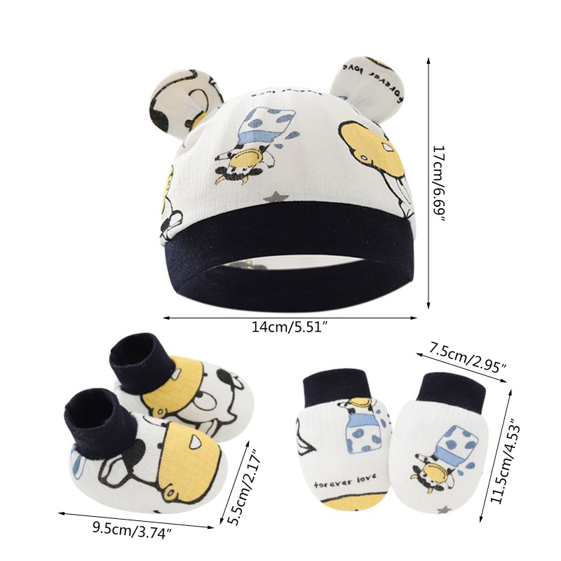Bộ Vỏ Bọc Chân + Găng Tay + Mũ Bằng Cotton Chống Xước Cho Bé Sơ Sinh