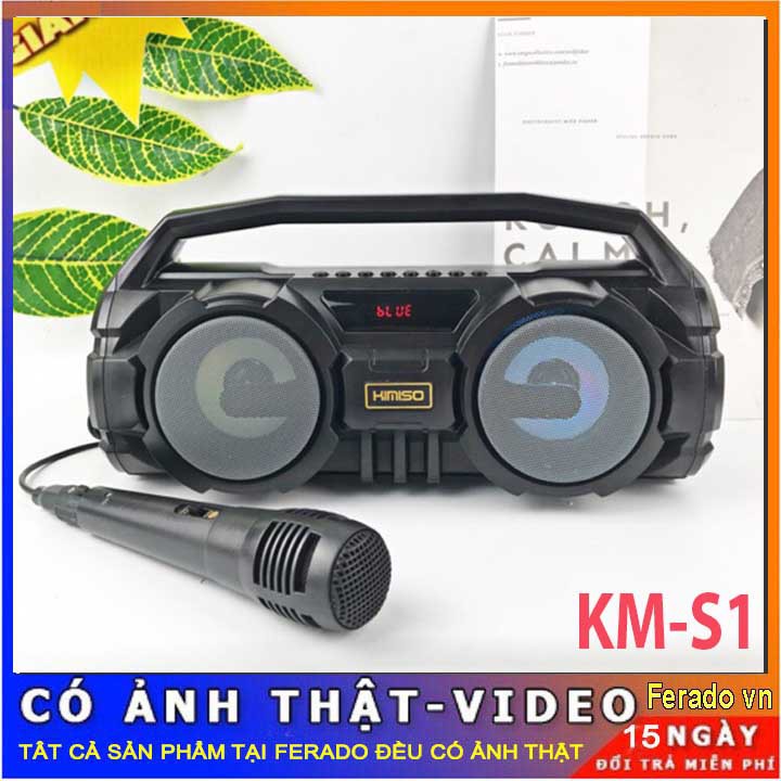 Loa Bluetooth Karaoke Kimiso KM s1  Tặng Kèm 1 míc hát có dây cắm trực tiếp âm bass hay