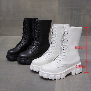 Giày da boot bốt Martin cổ cao- Giầy cao gót độn đế thời trang phong cách Hàn Quốc đế 5.5Cm