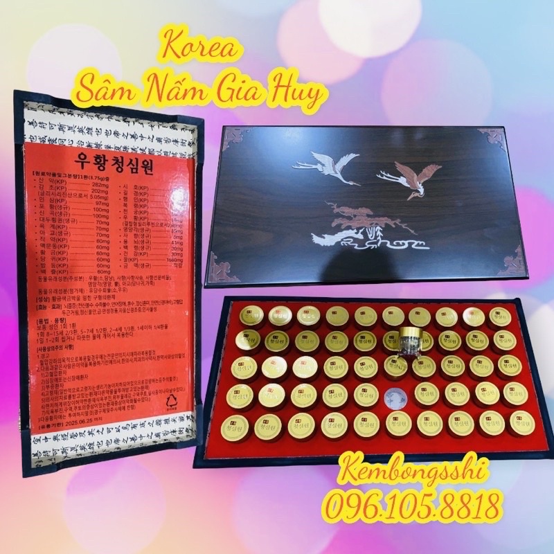 [HÀNG MỚI] An Cung Ngưu Hoàng Hoàn Hàn Quốc Hộp Gỗ Con Chim 50 Viên CAO CẤP