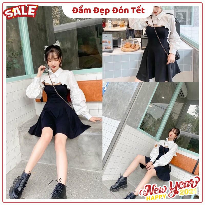 Đầm Nữ cá tính 2 dây mix thêm áo croptop