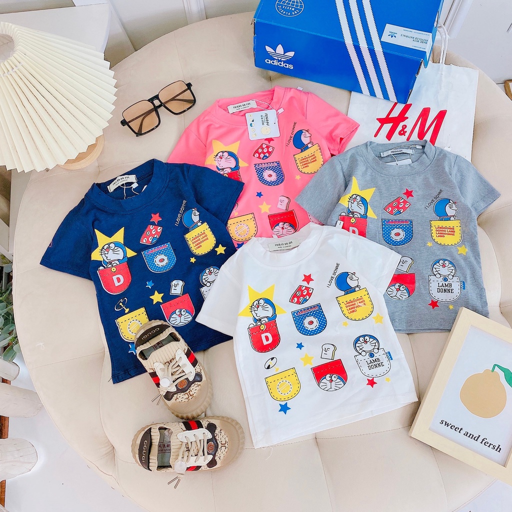 Áo phông thun cộc tay cho bé trai bé gái từ 6 - 18kg mẫu in hình cotton 4 chiều