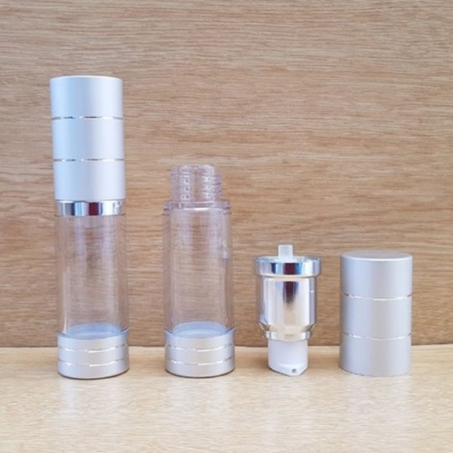 Chai Chiết Mĩ Phẩm ❤ GIÁ RẺ NHẤT ❤ Chai hút chân không trong suốt Nắp Bạc 15ml , chai xịt giọt chiết kem .