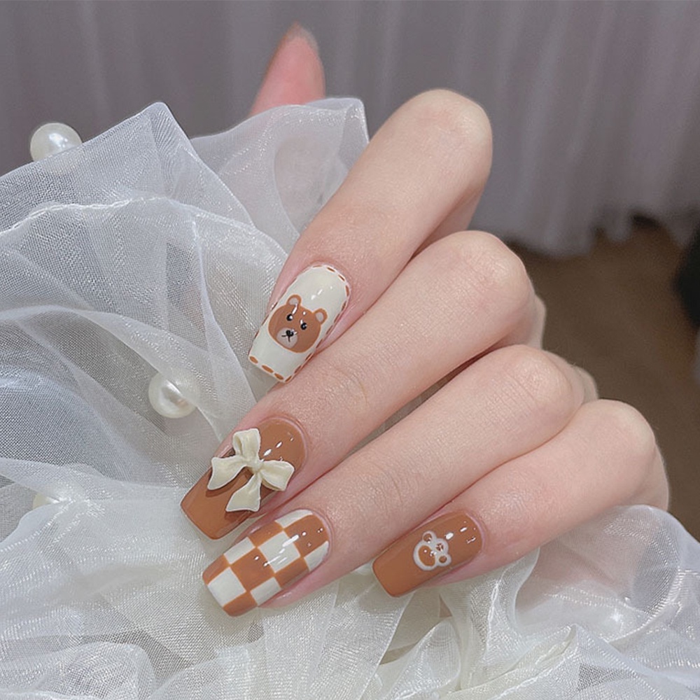 2443 YUKEHUI  bộ móng tay giả set móng giả trong suốt móng tay giả đính nơ móng tay giả dài đính đá móng giả đẹp bộ móng tay giả đính đá móng tay giả đính đá ngắn  móng giả thiết kế  set 24 móng tay giả