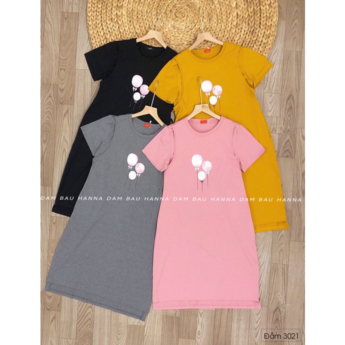 [HANNA] Đầm bầu thun cotton cho bé ty mặc bầu và sau sinh size từ 40-70kg đầm dáng dài thun cotton cao cấp loại 1 mát mề