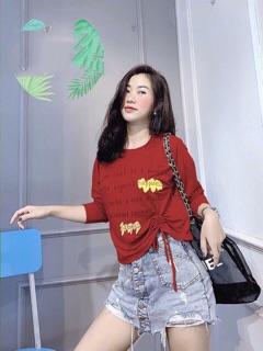 (Xả kho giá gốc) Áo thun lụa rút dây in (hình thật riêng áo)