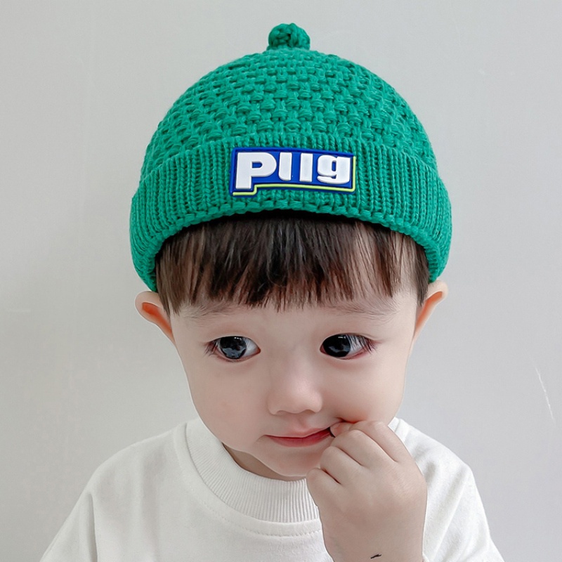 Mũ beanie dệt kim đan ấm áp họa tiết chữ cái đáng yêu dành cho em bé