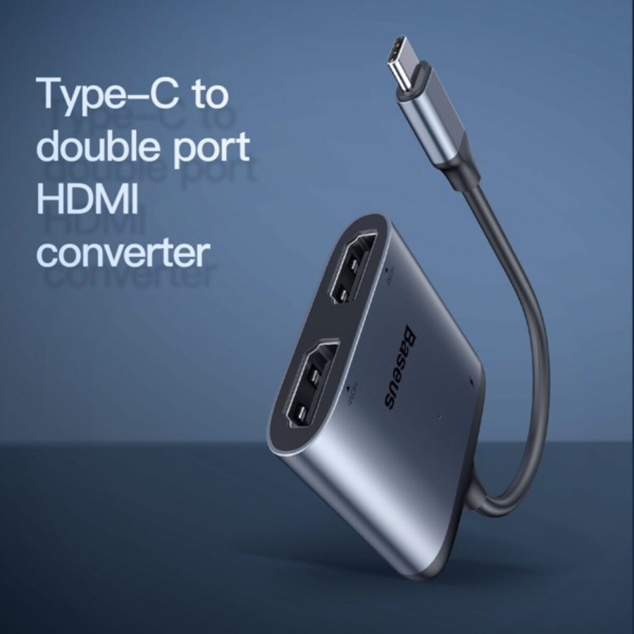 [Sẵn - Sale] Hub chuyển Baseus Enjoy Series Type C to Dual HDMI 4K+Type C PD intelligent HUB adapter Grey_LV442-GY