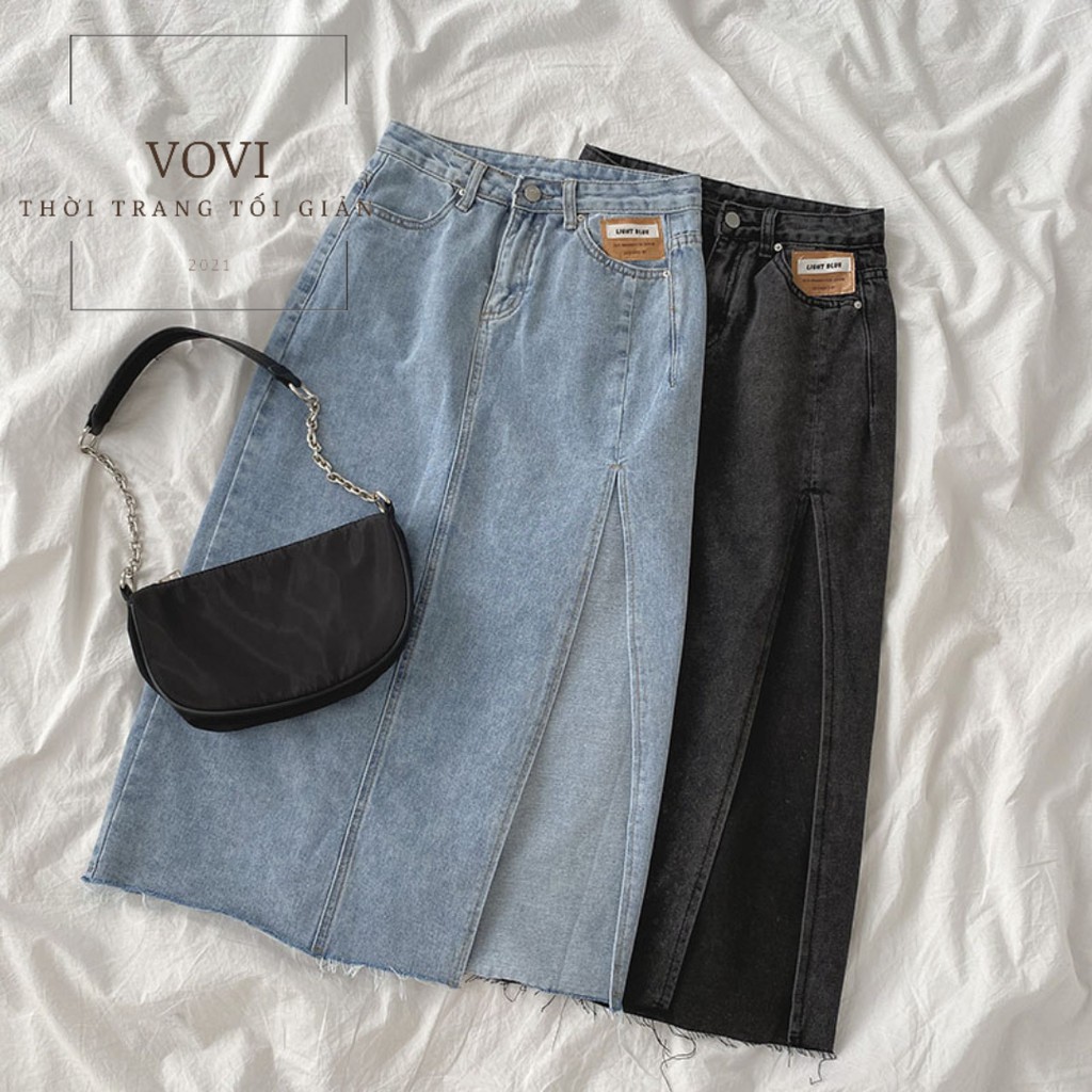 Chân Váy Jean dài xẻ tà, chân váy bò lưng cạp cao tôn dáng siêu đẹp CV5