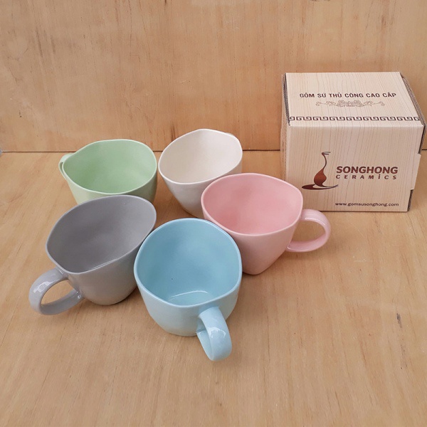 Tách Café Cappuccino 300ml Phong Cách Châu Âu Cao Cấp - Đất Trộn Màu Tone Pastel Nặn Tay Thủ Công Cực Tinh Tế