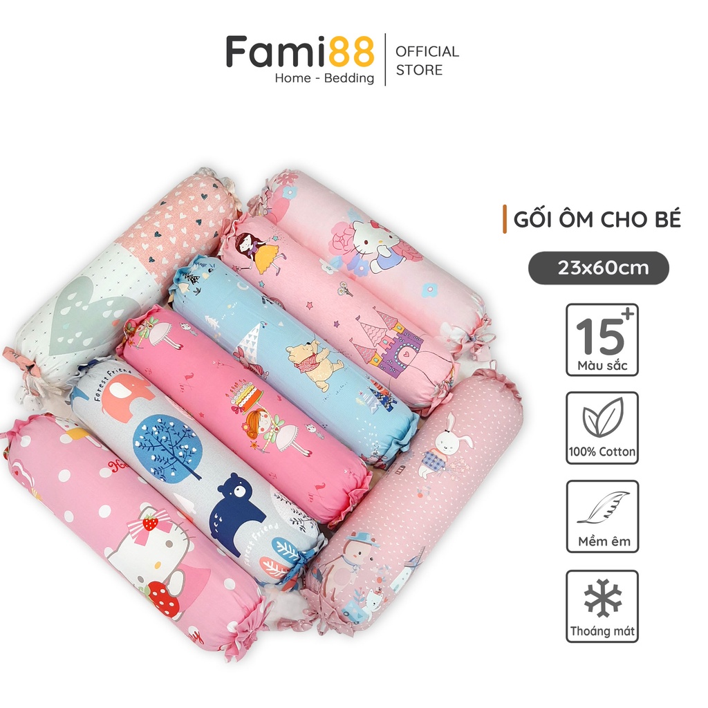 Gối ôm cho bé cao cấp Fami88 Bedding nhiều mẫu họa tiết đẹp dễ thương size 23x60cm