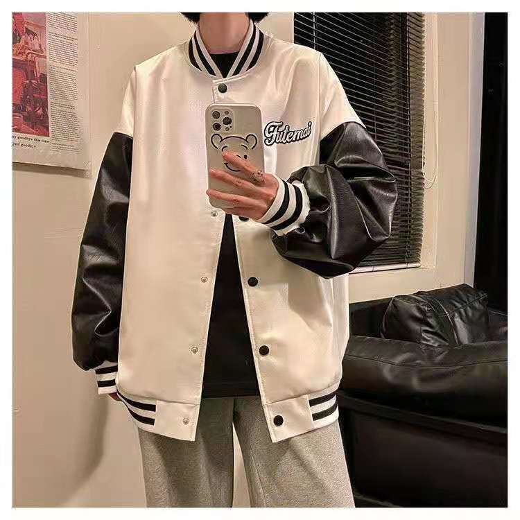Áo khoác da bóng chày dáng rộng phong cách đường phố thời trang Hàn Quốc cho nam nữ