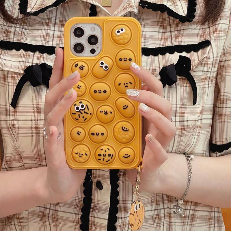 Pop It Push Bubble Casing Funny Biscuits Emoji  iphone 12 12 Pro Max 11 XS Max XR 7 8 Plus Silicone Soft Phone Cover