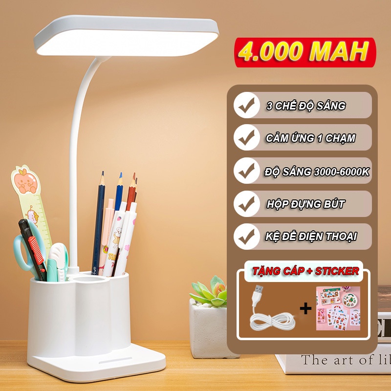 Đèn học để bàn, kẹp bàn LEDMAX 10W chống cận, sạc pin tích điện 5000 mah, bảo vệ mắt cho bé, học sinh, cảm ứng siêu nhạy