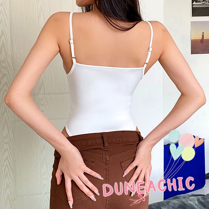 DUNEA Áo Liền Quần Hai Dây Hở Lưng Dáng Ôm Gợi Cảm Cho Nữ