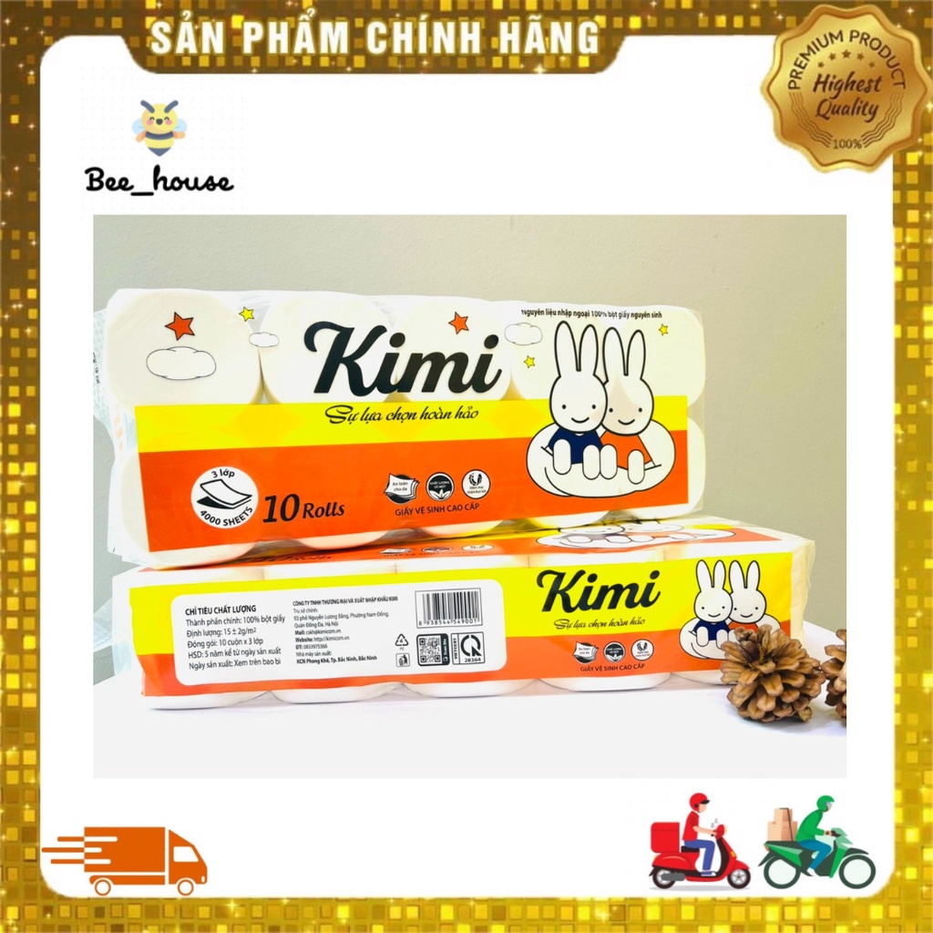 Giấy vệ sinh Kimi Bịch 10 cuộn 1.1kg siêu dai, mềm mịn làm từ bột giấy nguyên chất  - 𝐁𝐞𝐞 𝐡𝐨𝐮𝐬𝐞