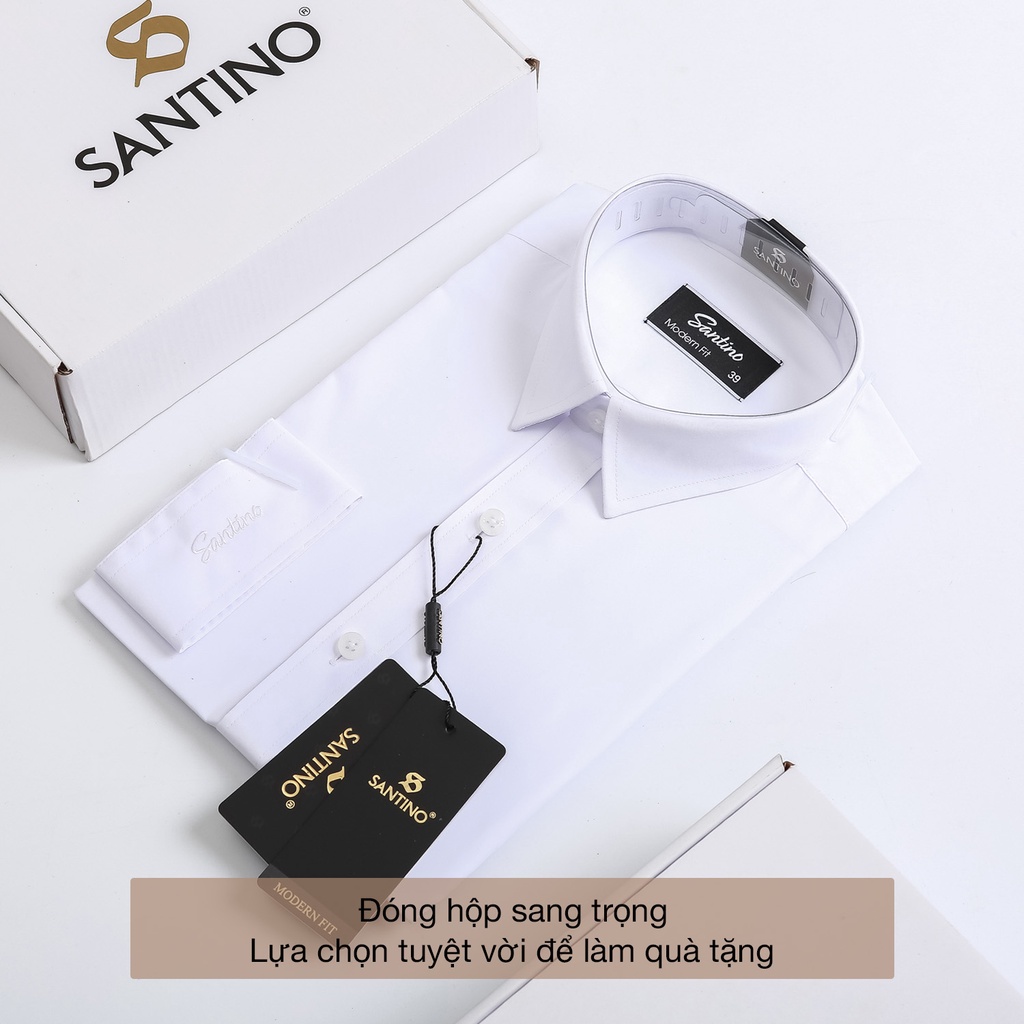 Áo Sơ Mi Trắng Nam Dài Tay Sợi Tre Santino Không Túi Form Ôm Thoáng Mát Trẻ Trung Năng Động M101