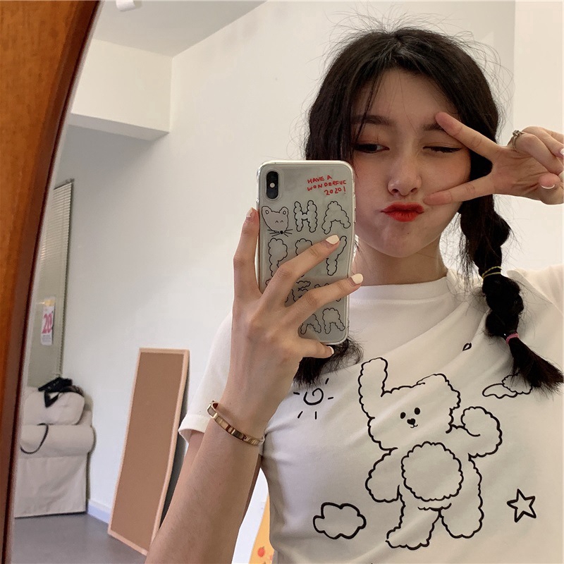 Áo Thun Tay Ngắn Cổ Tròn In Họa Tiết Gấu Xinh Xắn Dễ Thương Cho Nữ