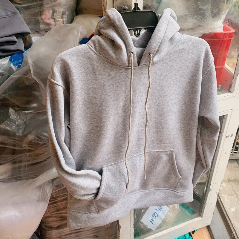 Áo hoodie unisex 2T Store H06 màu xám nhạt - Áo khoác nỉ chui đầu nón 2 lớp dày dặn đẹp chất lượng