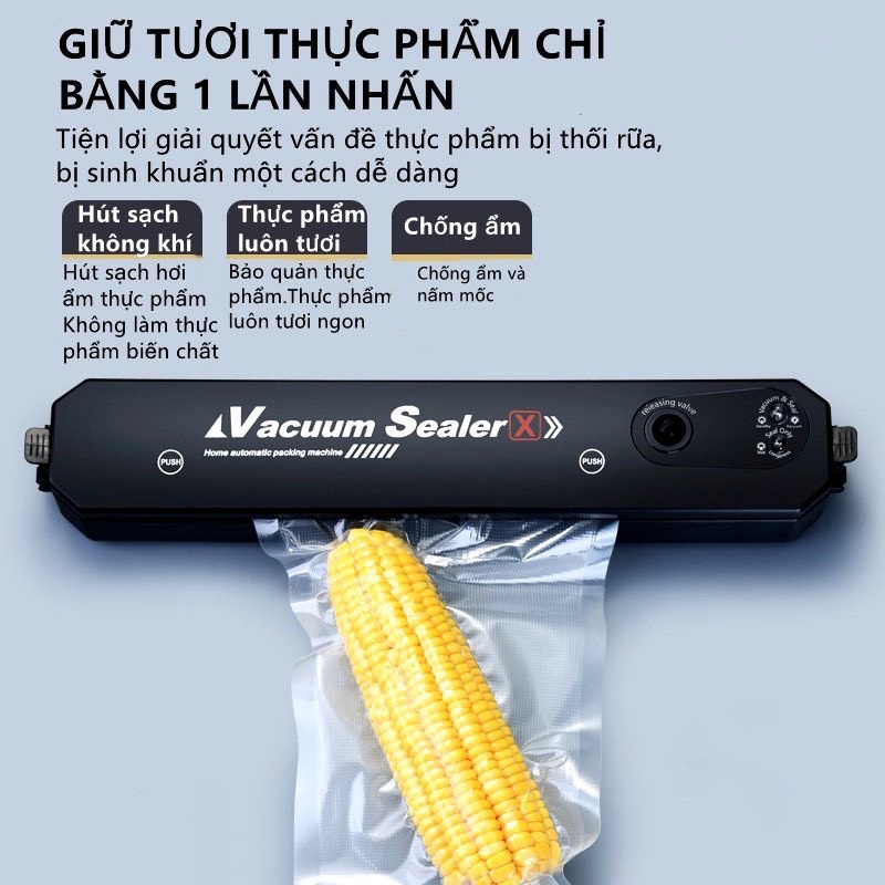 Máy Hút chân Không Thực Phẩm Hàn Miệng Túi Vacuum Sealer Tặng Kèm 10 Túi Nhám(Chính Hãng)