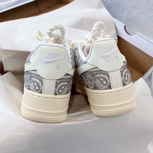 Giày thể thao AF1 dây thừng họa tiết Paisley màu kem, Giày sneaker thổ cẩm dây thừng dành cho nam nữ full bill box