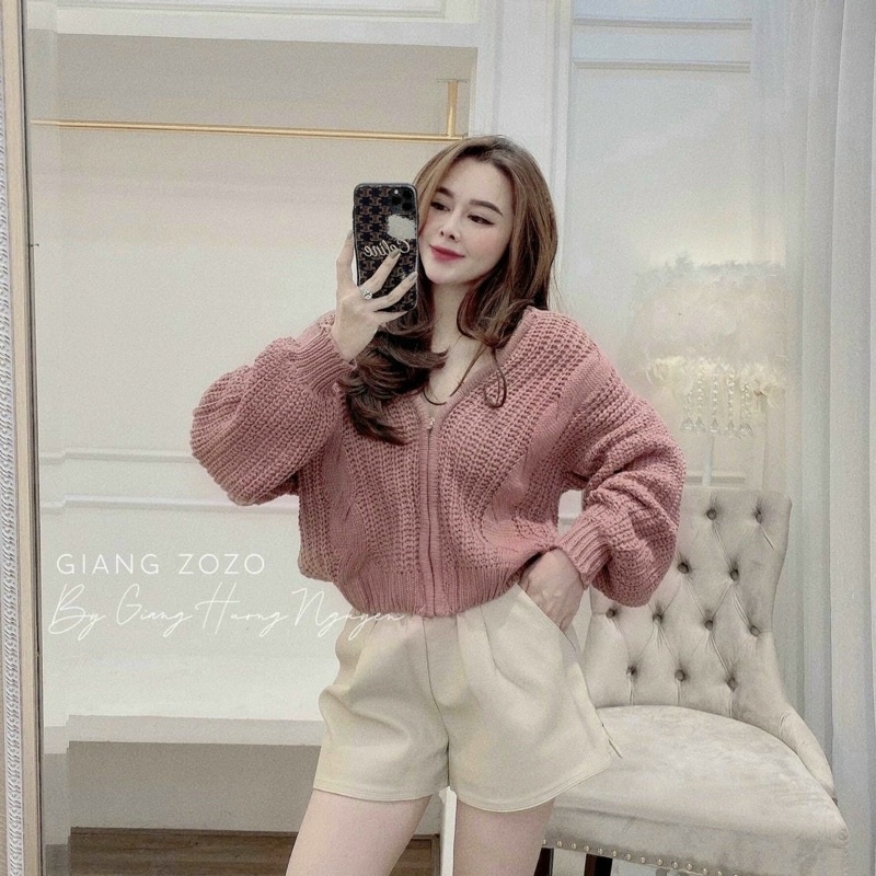 Áo Khoác Len Mũ Quảng Châu, Len Thừng Mũ To Kéo Khoá