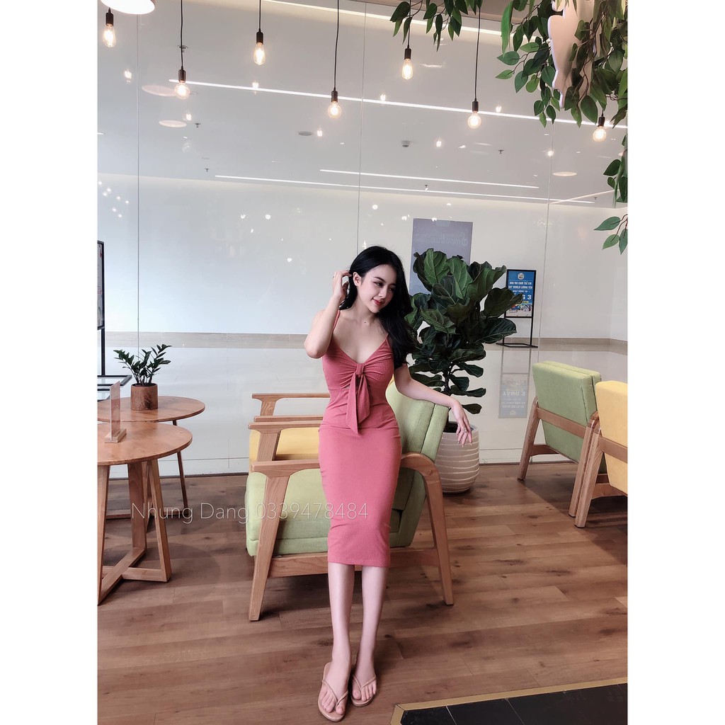 Đầm Body Hai Dây Thắt Nơ | BigBuy360 - bigbuy360.vn