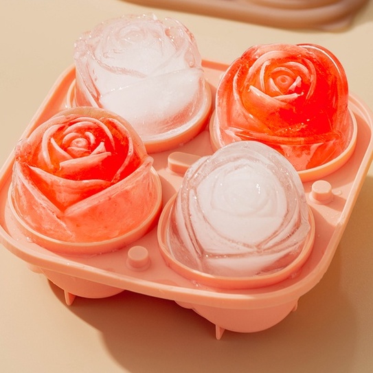 Khuôn Silicone Làm Đá Hình Hoa Hồng 3D 4 Ngăn Tiện Dụng