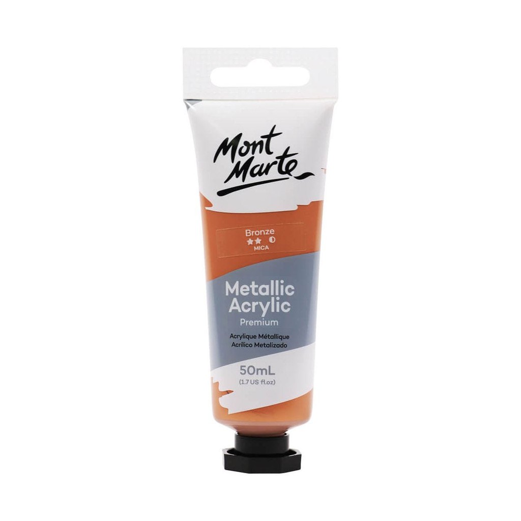 [Tuýp lẻ] Màu Nhũ Metallic Acrylic Mont Marte 50ml - Silver/ Gold/ Bronze/ Copper