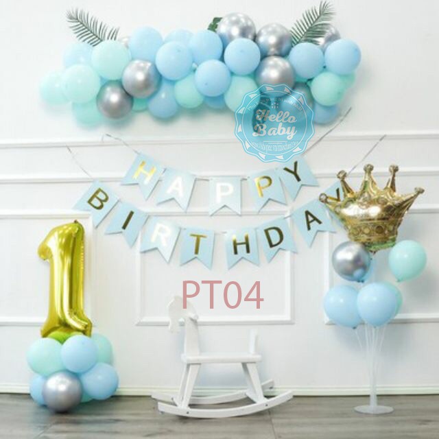 Set bóng trang trí màu pastel kết hợp màu chrome (Có trụ giả bóng bay 70cm)