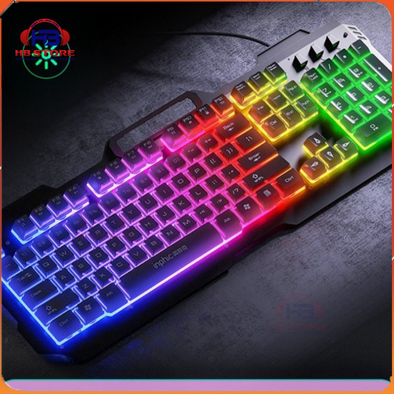 Bàn phím giả cơ gaming inphic V680D full leds kèm chuột máy tính gaming 3200DPI Leds RGB 7 Màu