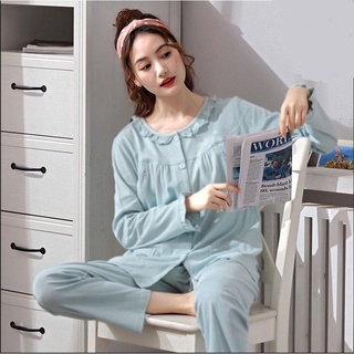 Bộ Đồ Bầu Mặc Nhà Larosa Sau Sinh Cotton Dài Tay Cổ Bèo Trơn Dễ Thương LAV200