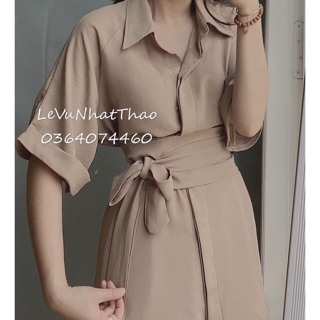 SET ÁO SƠMI NÂU CỘT EO QUẦN SHORT