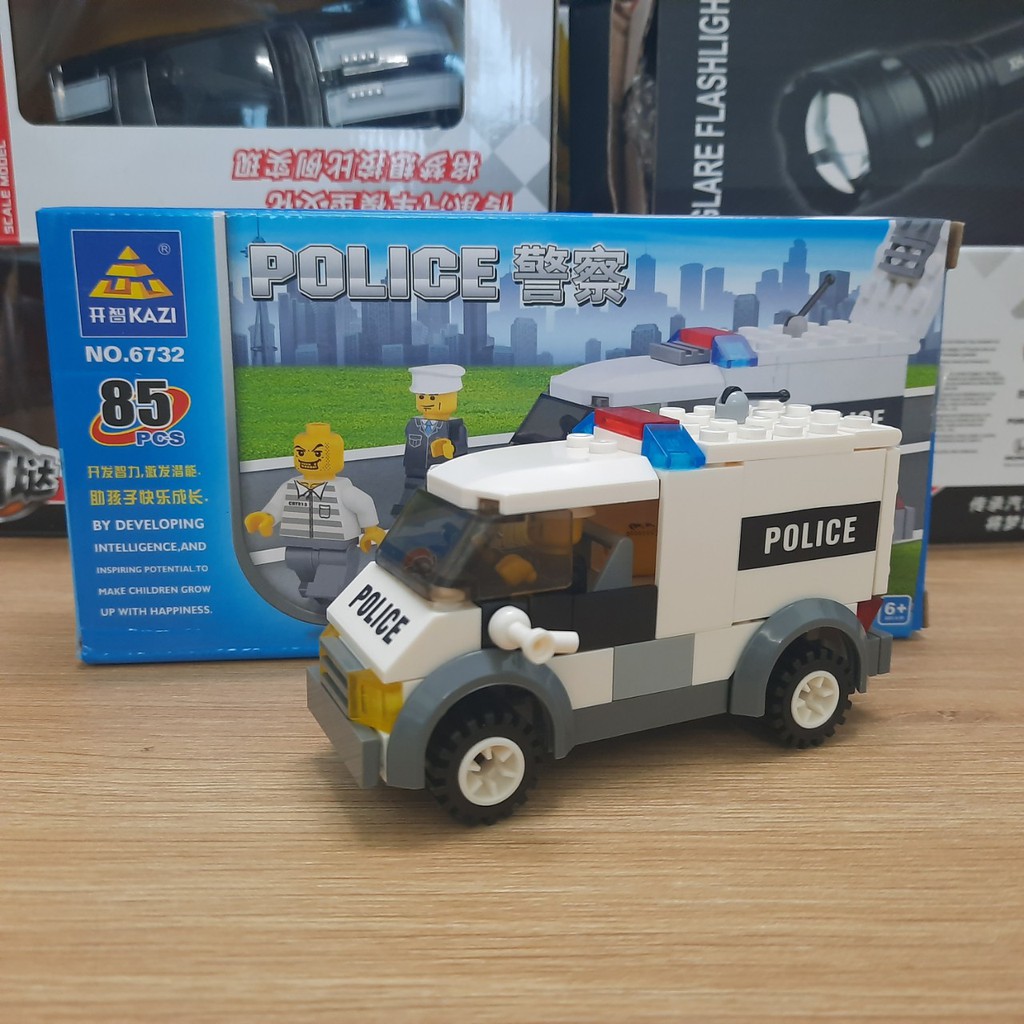 Đồ chơi lắp ghéptrẻ em mô hình xe ô tô cảnh sát gồm 85 chi tiết nhựa ABS