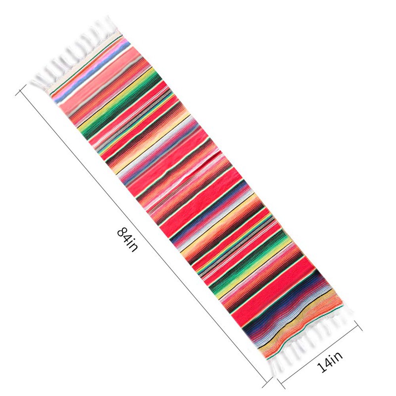 2 Pack 14 By 84 Inch Mexican Table Runner 14 x 84 Inch Mexican Party Wedding Decorations Fringe Cotton Serape Blanket Table Runner(Red