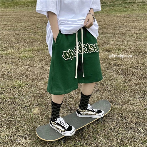 Quần Short Lưng Cao Ống Rộng Dây Rút In Họa Tiết retro Mỹ 3 Màu Sắc Cho Nữ