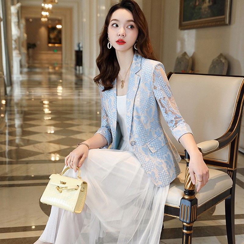 Áo Khoác Vest Phối Ren Mỏng Dáng Ôm Thời Trang Xuân Hè Phong Cách Hàn Quốc Cho Nữ