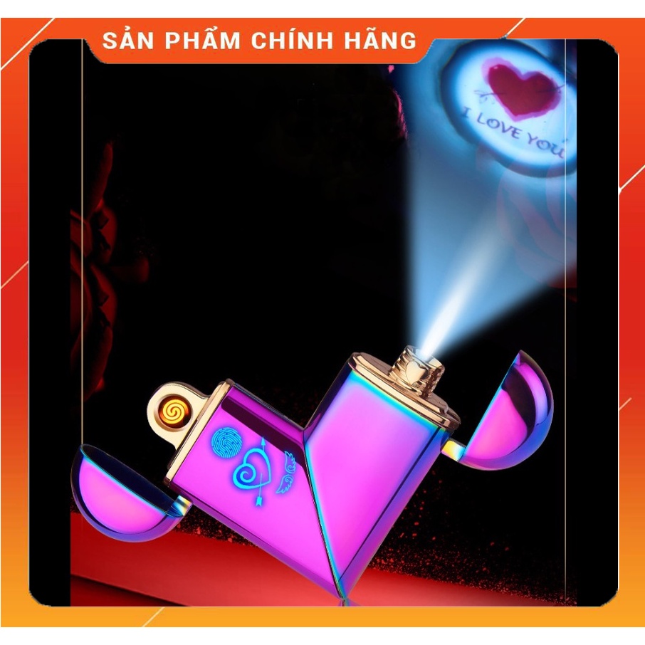 Quẹt Điện Kết Hợp Đèn Chiếu Hình Trái Tim Độc Đáo - Sạc USB Tiện Lợi