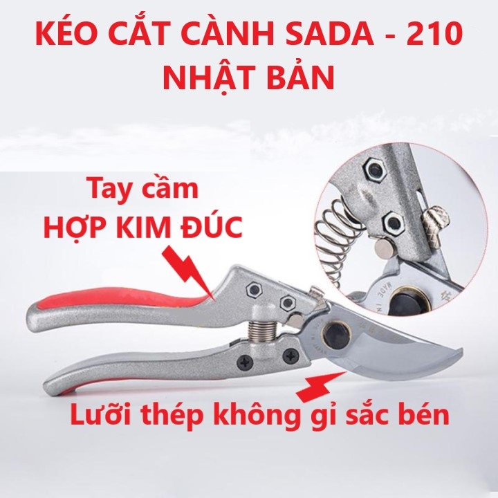 Kéo cắt cành cây SADA 210mm Nhật Bản - Kéo cắt cành sắc vĩnh viễn Nhật SADA-210503