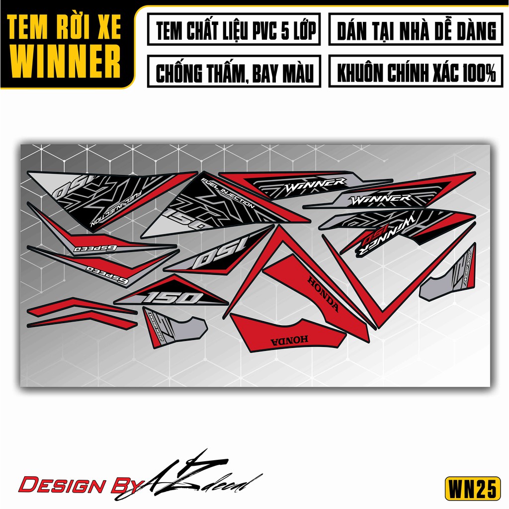 Tem Chế Xe Winner 150 Mẫu GTR New | 2WN25 | Tem Rời Xe Máy Winner V1 PVC Chất Liệu Chống Nước, Bền Màu
